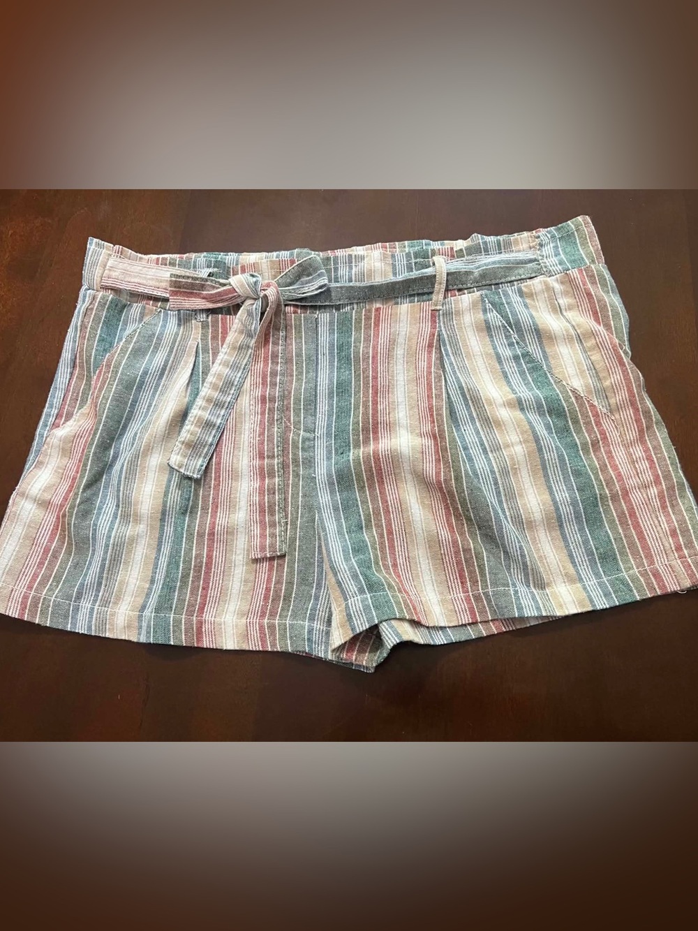 Ci Sono Striped Tie-Waist Shorts in Blue, Red, Cream